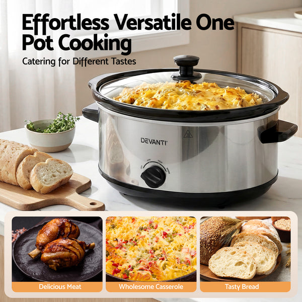 Devanti 6.5L Slow Cooker Electric Multi Cooker with 3 Heat Settings and Keep Warm Function Awezingly