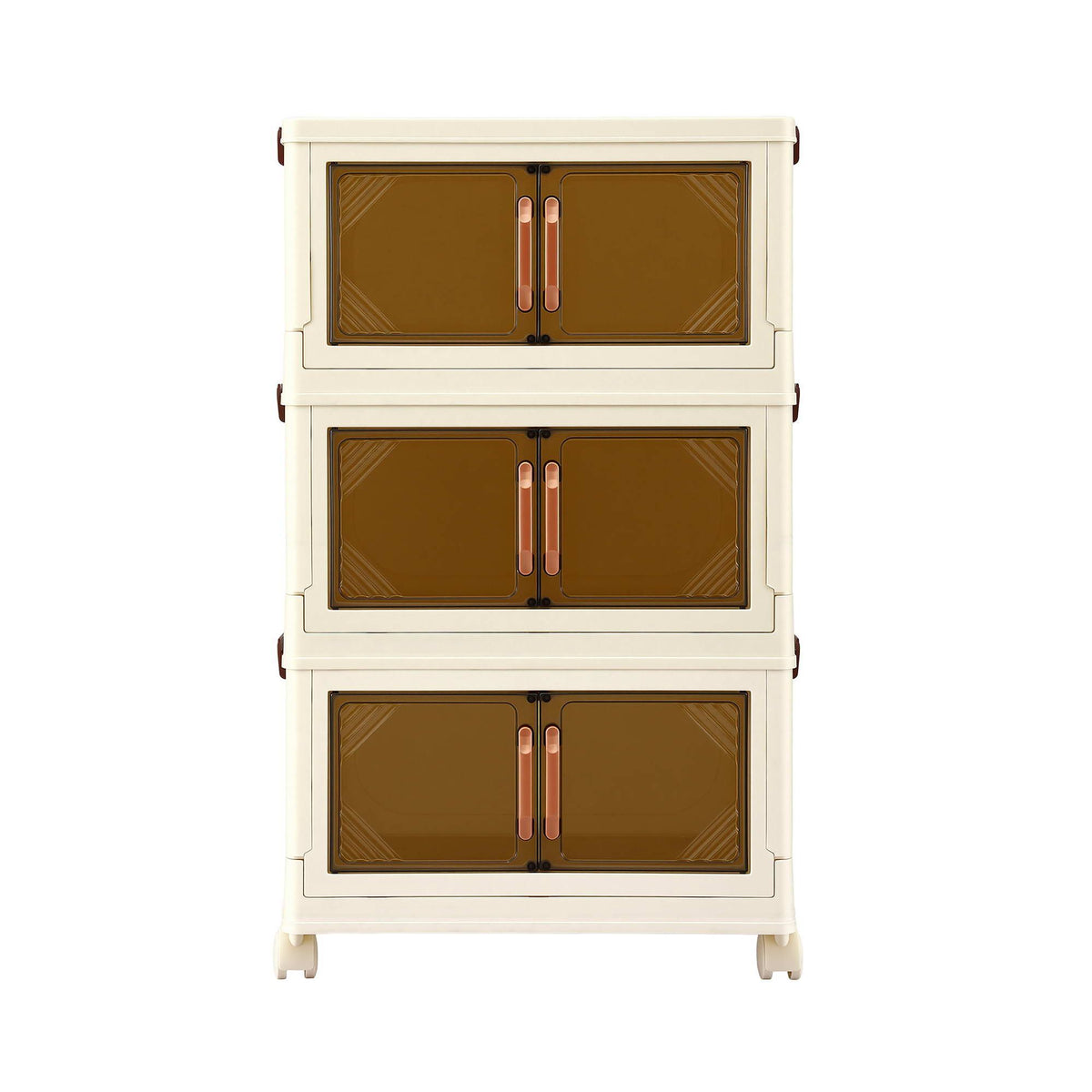 Artiss 3-Tier Foldable Storage Cabinet Stackable Box Clear Magnetic Door White Awezingly