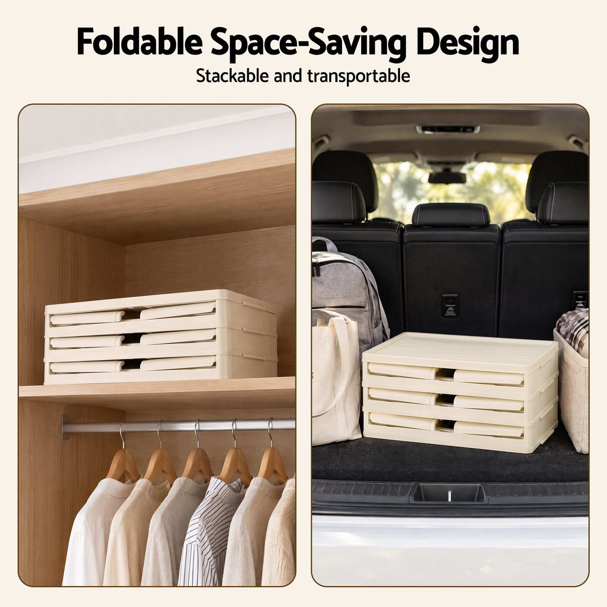 Artiss 3-Tier Foldable Storage Cabinet Stackable Box Clear Magnetic Door White Awezingly