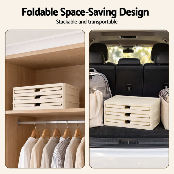 Artiss 3-Tier Foldable Storage Cabinet Stackable Box Clear Magnetic Door White Awezingly