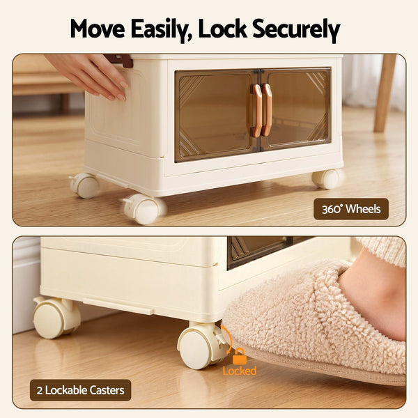 Artiss 3-Tier Foldable Storage Cabinet Stackable Box Clear Magnetic Door White Awezingly