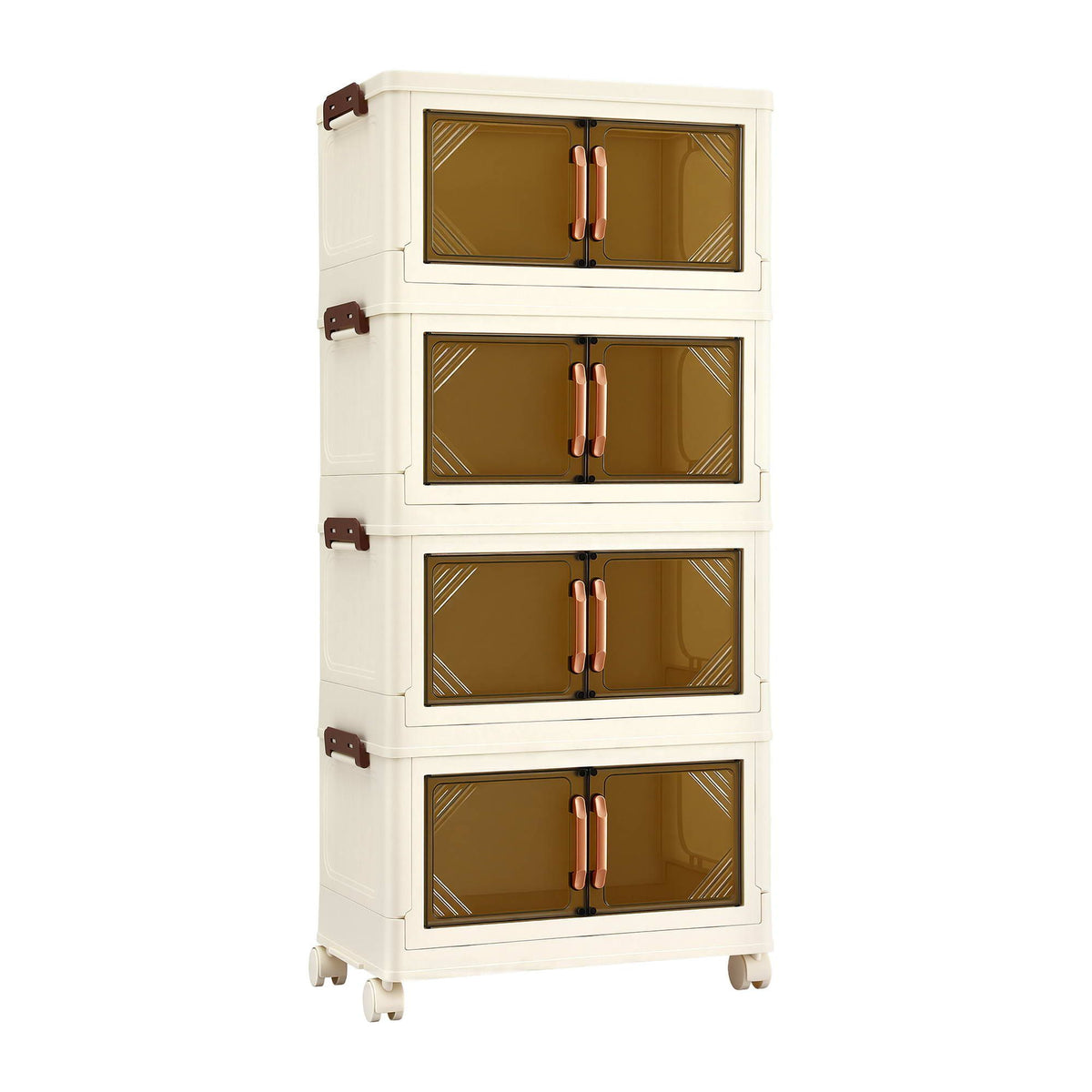 Artiss 4-Tier Foldable Storage Cabinet Stackable Box Clear Magnetic Door White Awezingly