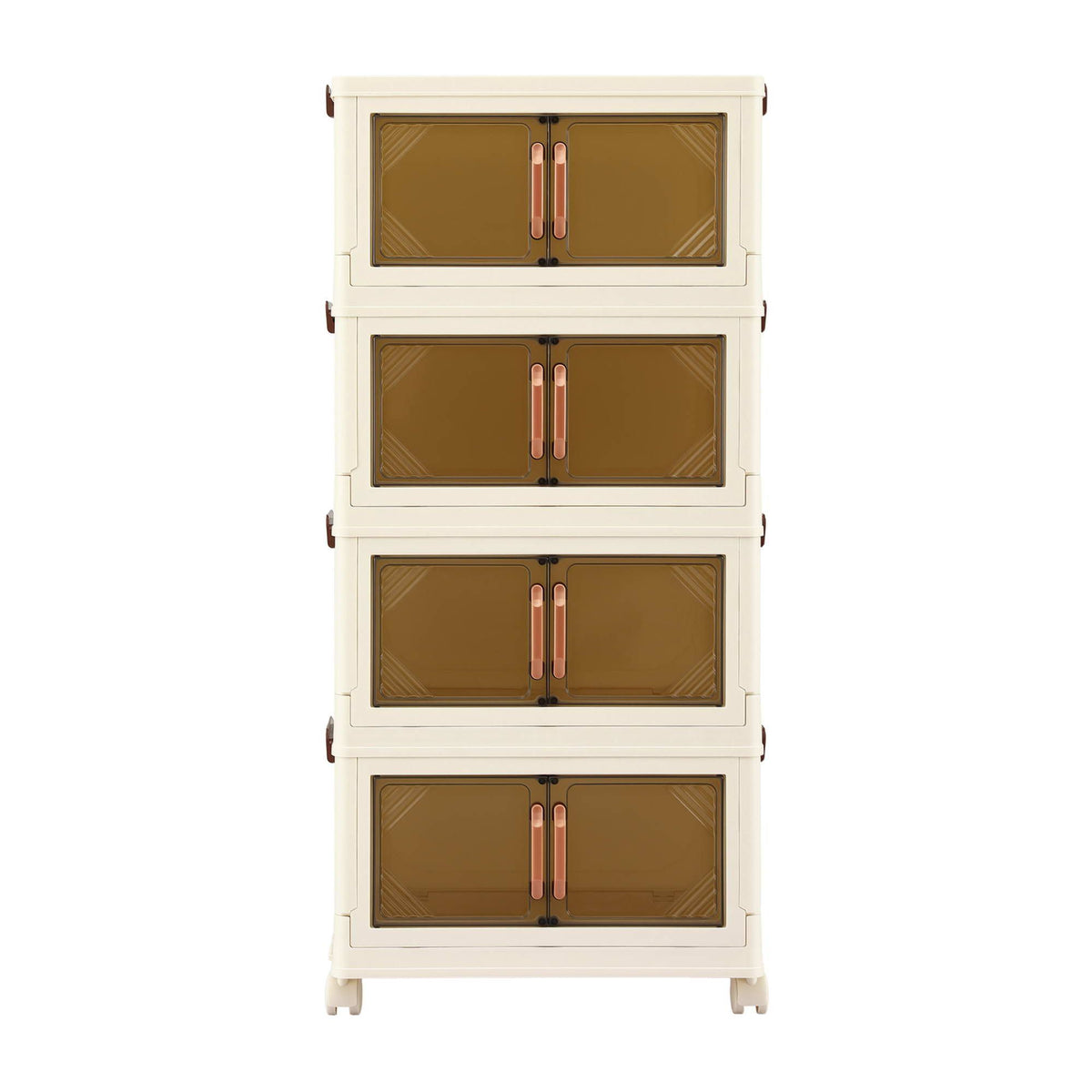Artiss 4-Tier Foldable Storage Cabinet Stackable Box Clear Magnetic Door White Awezingly