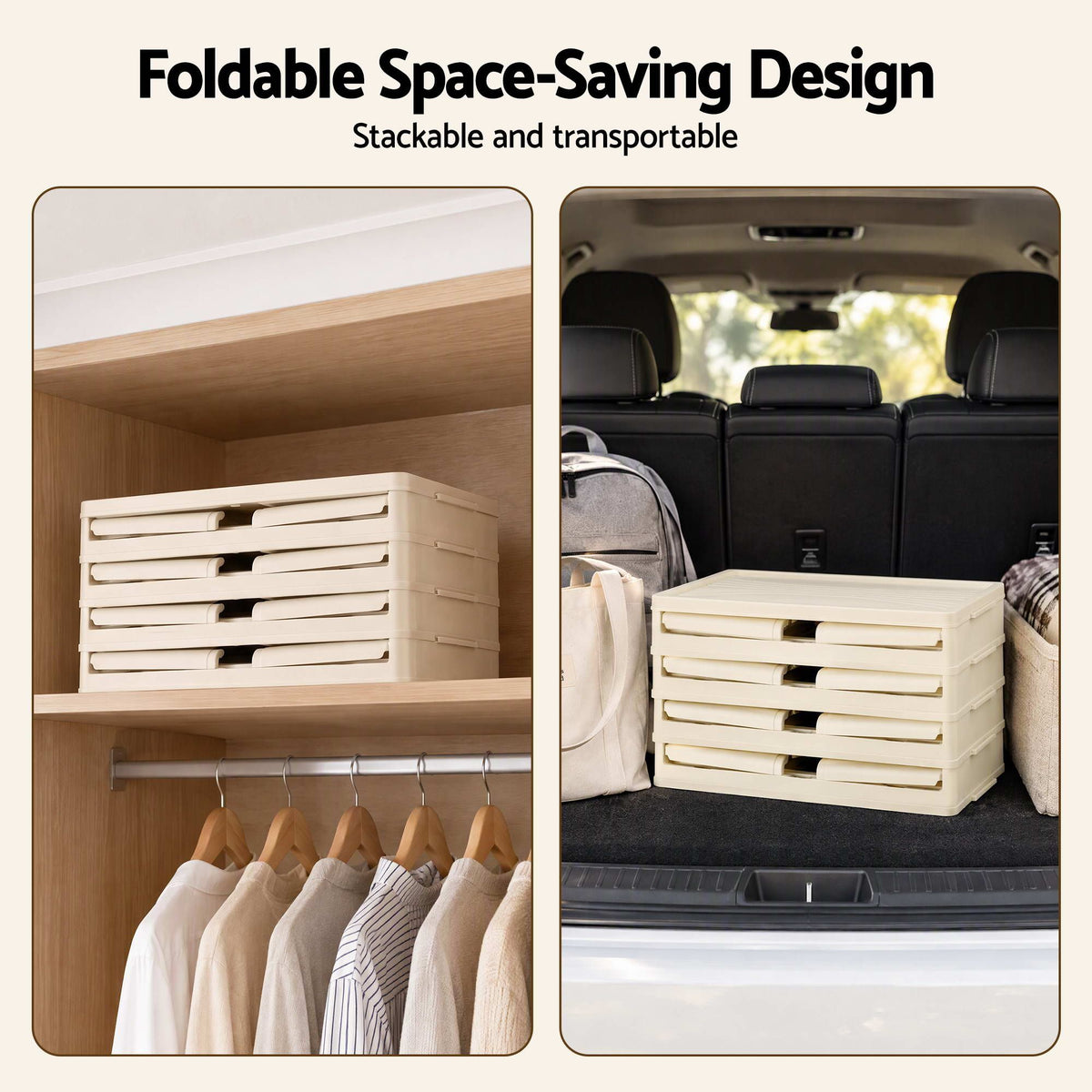 Artiss 4-Tier Foldable Storage Cabinet Stackable Box Clear Magnetic Door White Awezingly