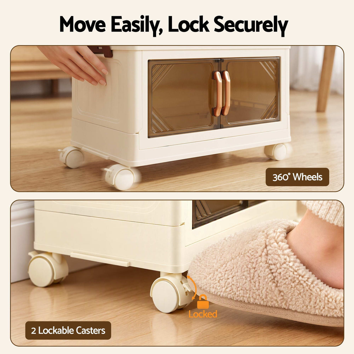 Artiss 4-Tier Foldable Storage Cabinet Stackable Box Clear Magnetic Door White Awezingly