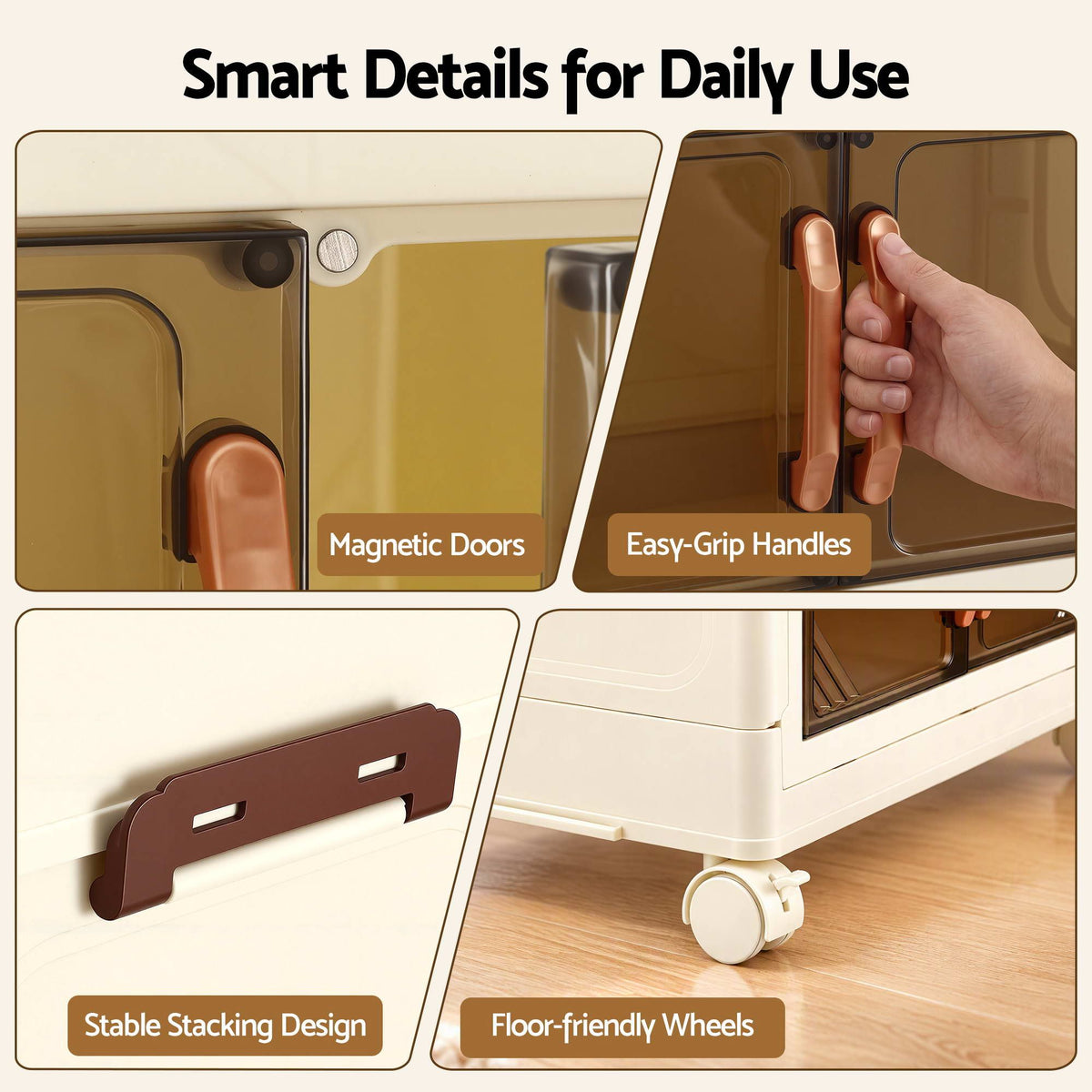Artiss 4-Tier Foldable Storage Cabinet Stackable Box Clear Magnetic Door White Awezingly