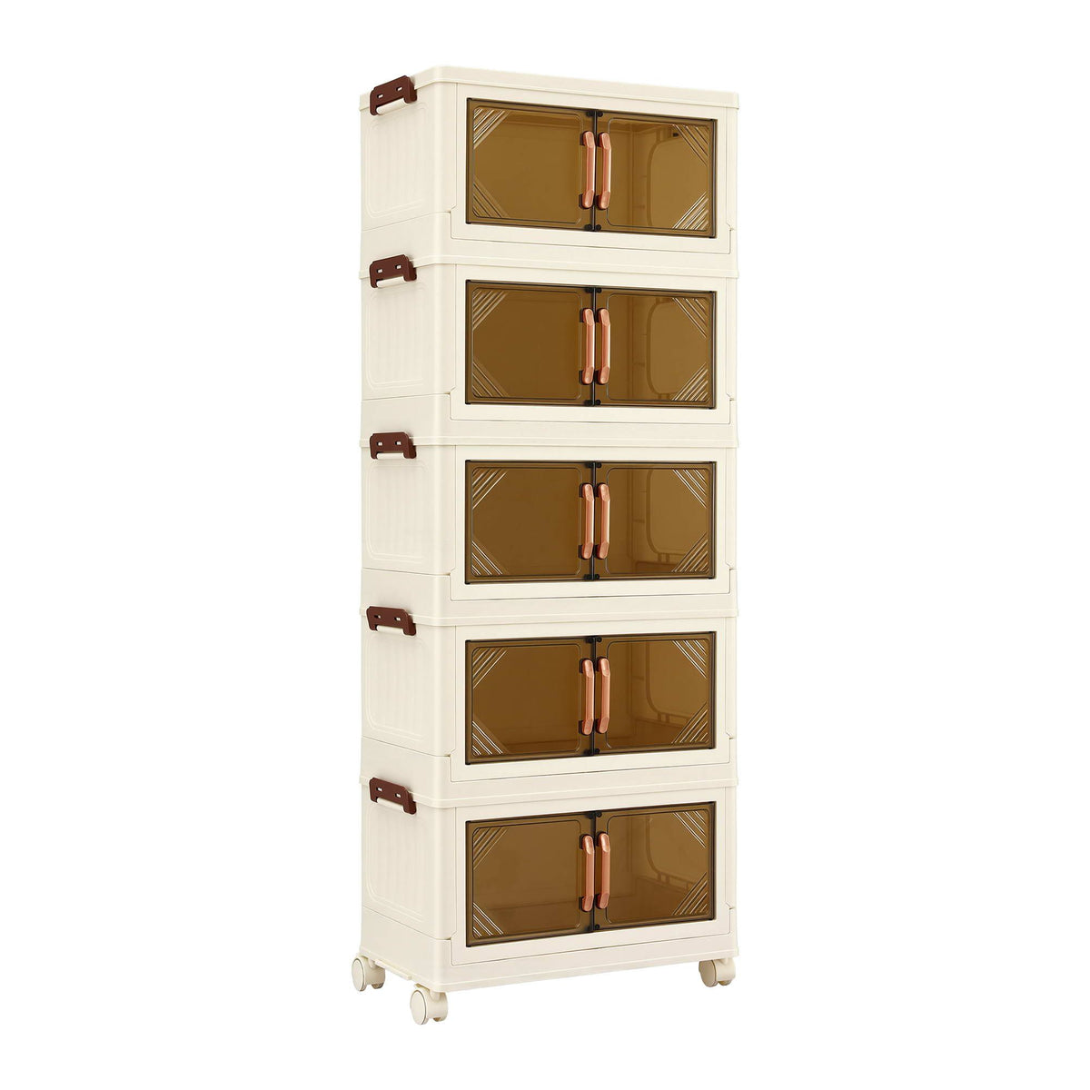 Artiss 5-Tier Foldable Storage Cabinet Stackable Box Clear Magnetic Door White Awezingly