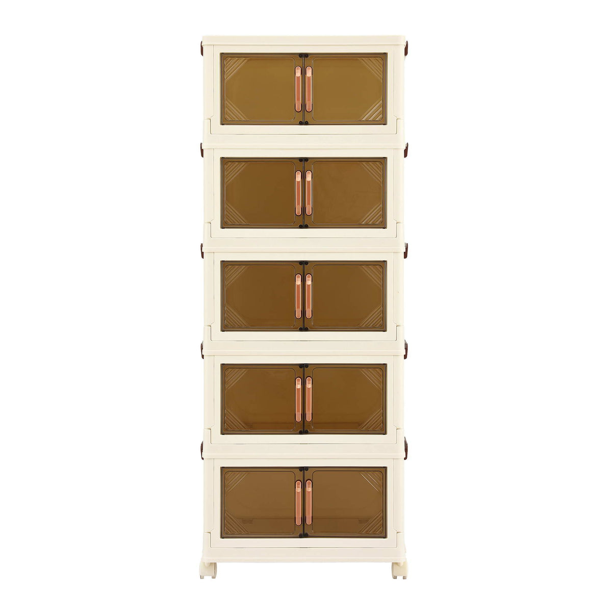 Artiss 5-Tier Foldable Storage Cabinet Stackable Box Clear Magnetic Door White Awezingly