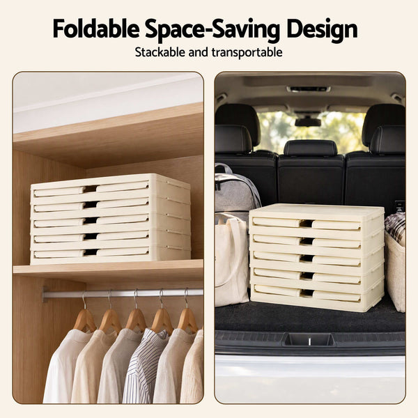 Artiss 5-Tier Foldable Storage Cabinet Stackable Box Clear Magnetic Door White Awezingly
