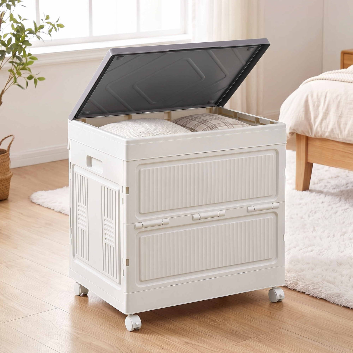 Artiss Foldable Storage Cabinet Stackable Box Flip-Top Rolling Organiser White Awezingly