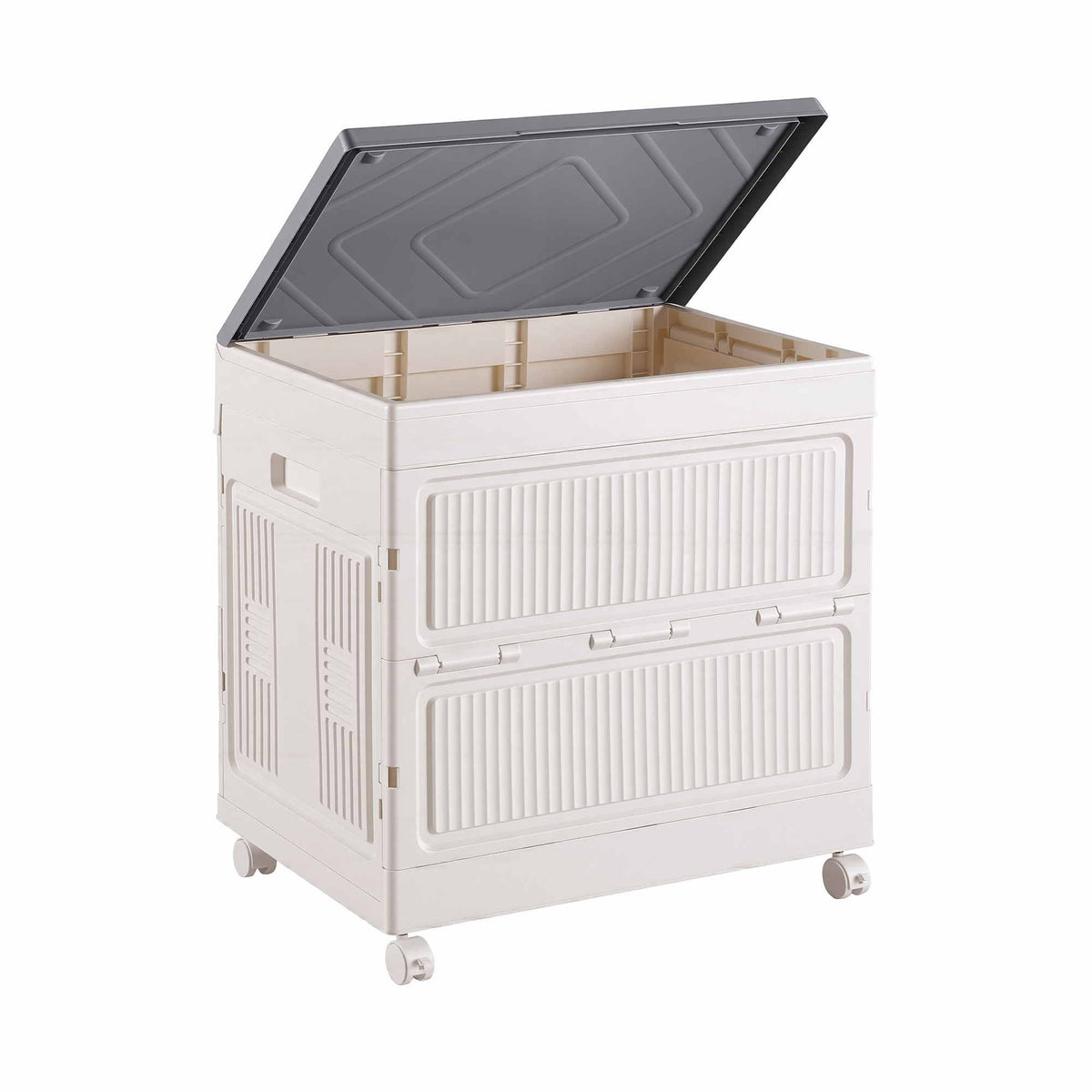 Artiss Foldable Storage Cabinet Stackable Box Flip-Top Rolling Organiser White Awezingly