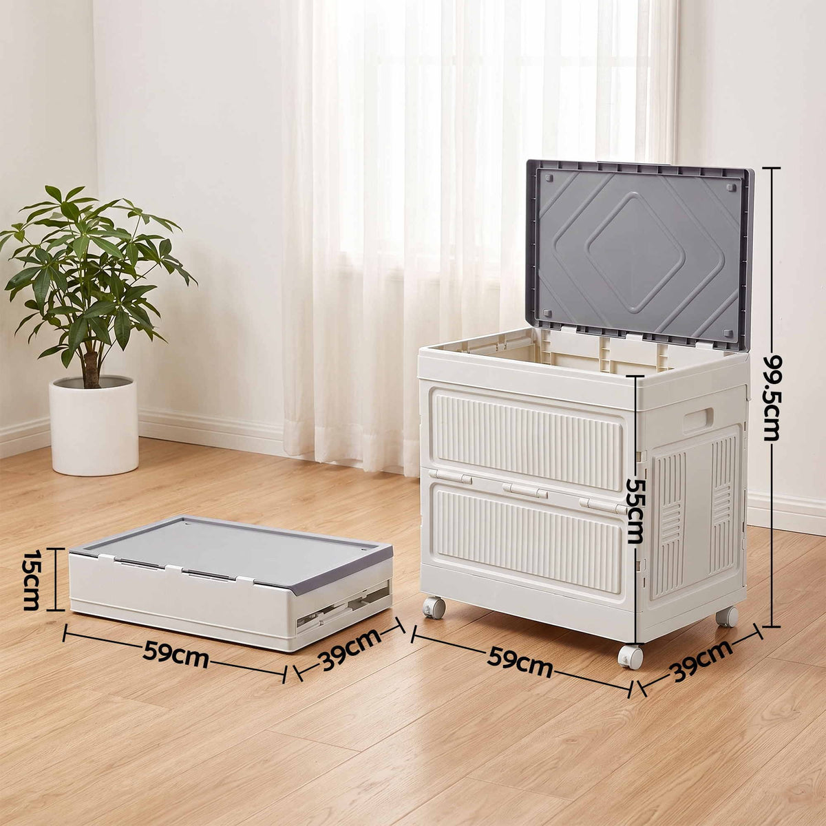 Artiss Foldable Storage Cabinet Stackable Box Flip-Top Rolling Organiser White Awezingly