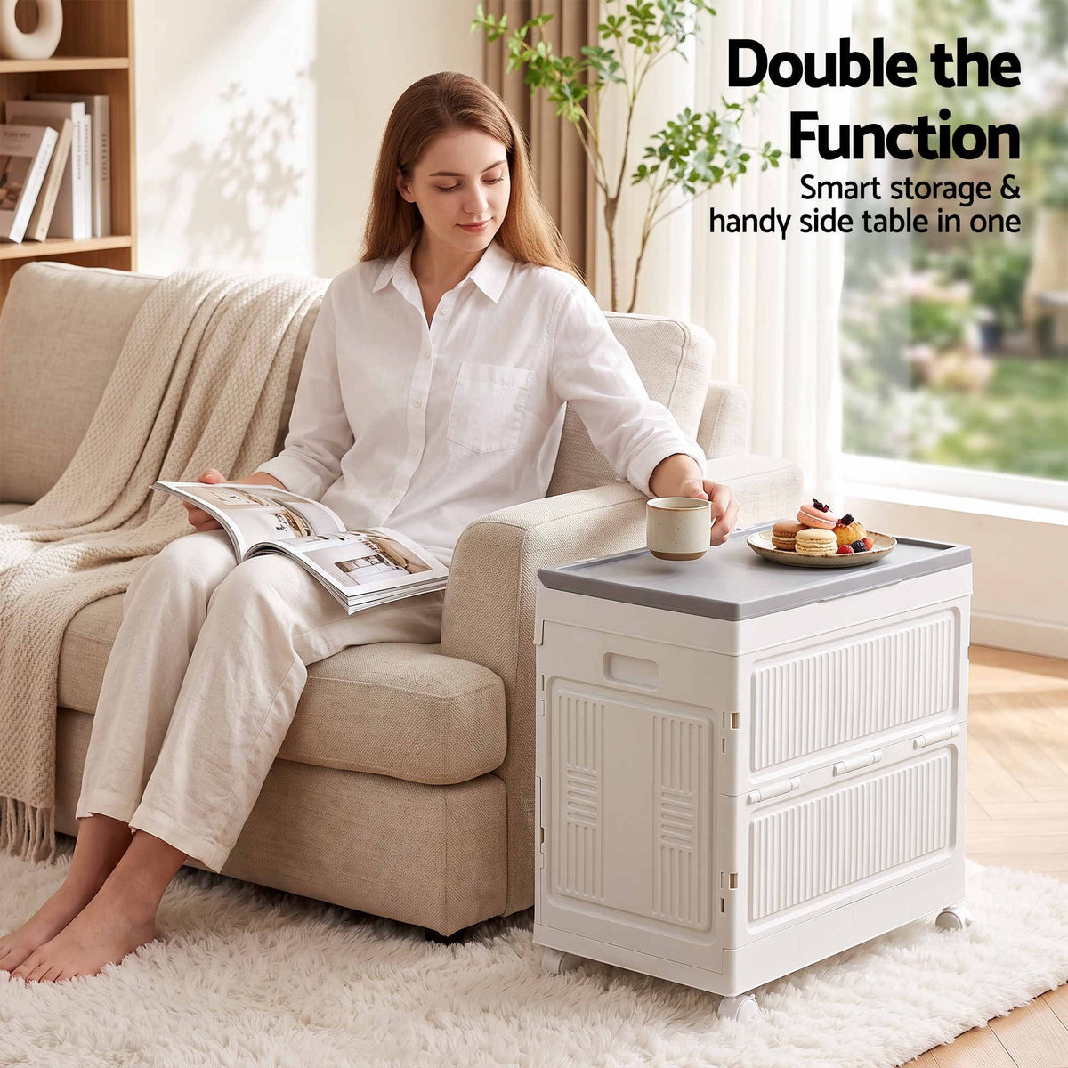 Artiss Foldable Storage Cabinet Stackable Box Flip-Top Rolling Organiser White Awezingly