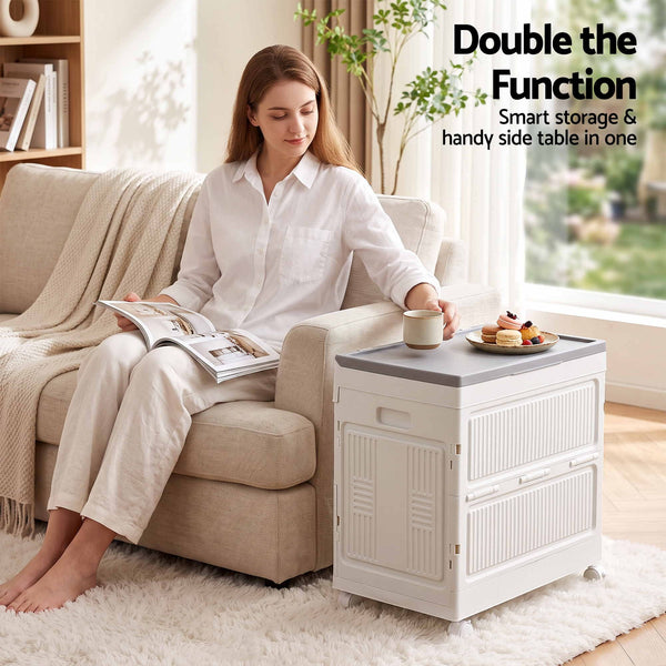 Artiss Foldable Storage Cabinet Stackable Box Flip-Top Rolling Organiser White Awezingly