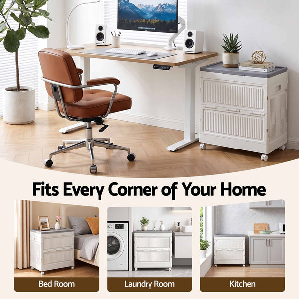 Artiss Foldable Storage Cabinet Stackable Box Flip-Top Rolling Organiser White Awezingly