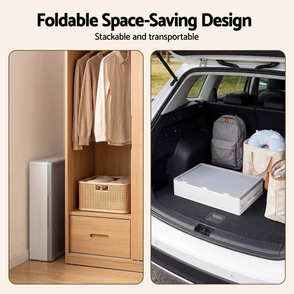 Artiss Foldable Storage Cabinet Stackable Box Flip-Top Rolling Organiser White Awezingly