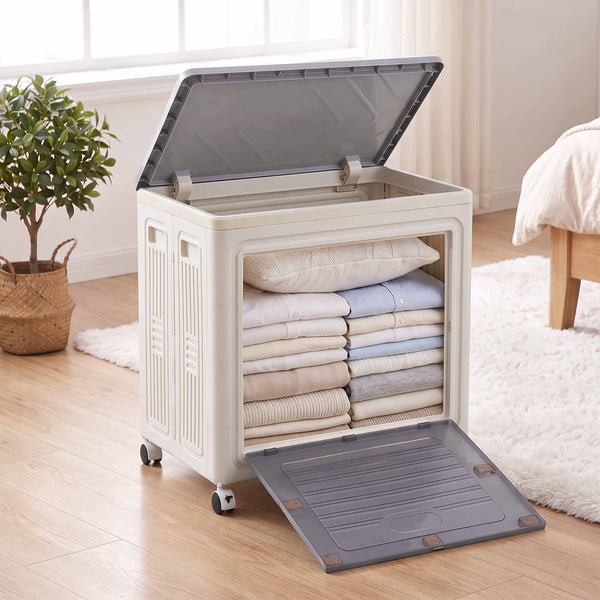 Artiss Foldable Storage Cabinet Stackable Box 2 Doors Rolling Organiser White Awezingly