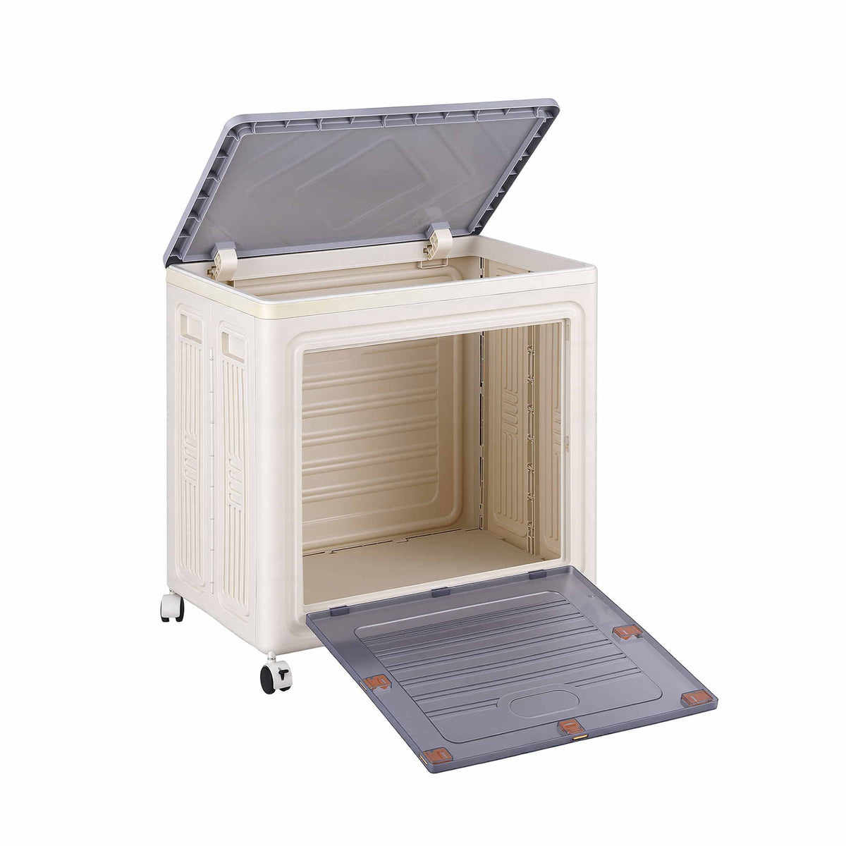 Artiss Foldable Storage Cabinet Stackable Box 2 Doors Rolling Organiser White Awezingly