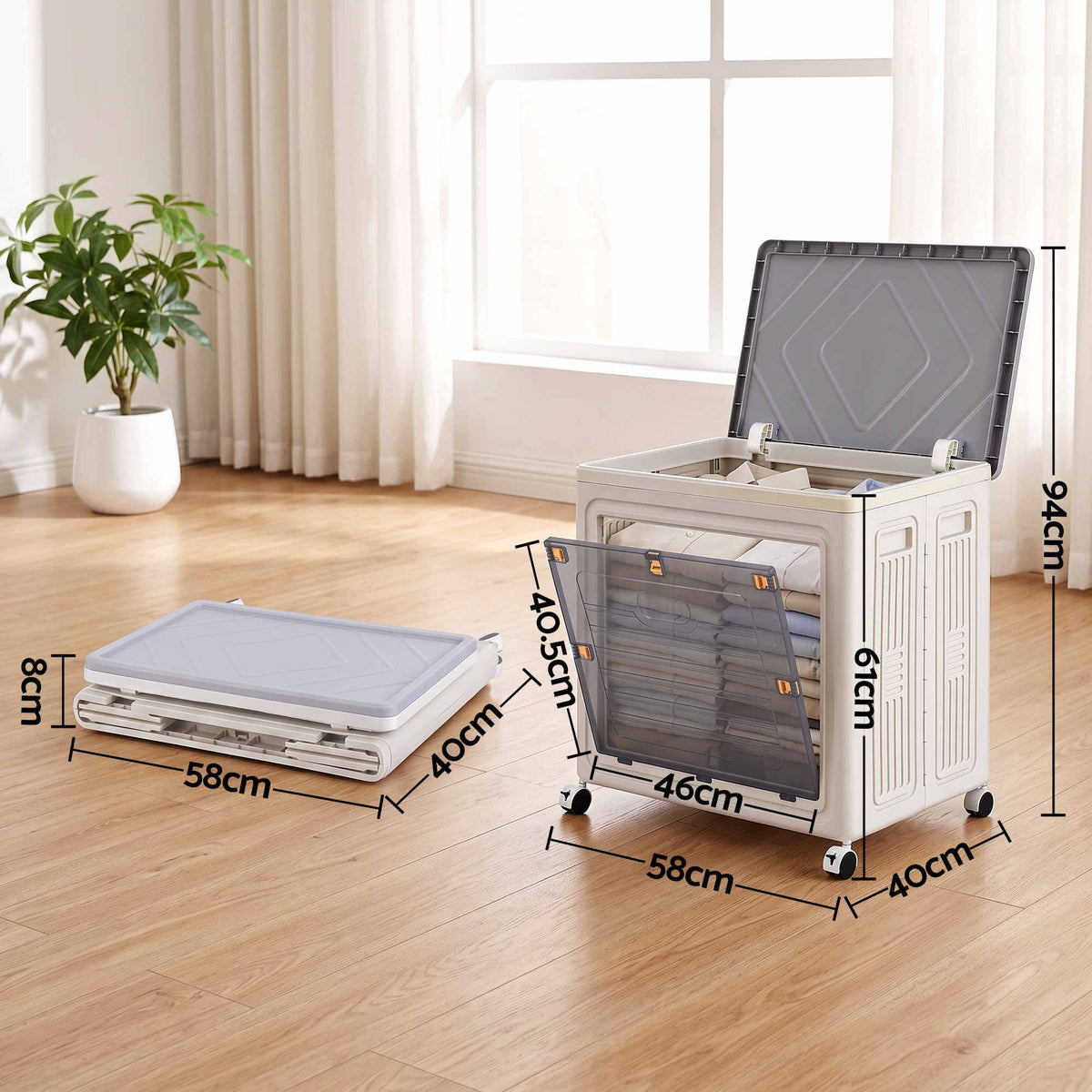 Artiss Foldable Storage Cabinet Stackable Box 2 Doors Rolling Organiser White Awezingly