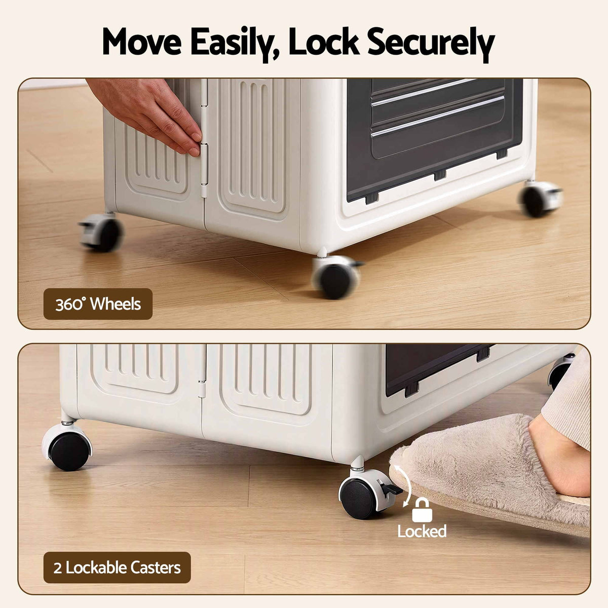 Artiss Foldable Storage Cabinet Stackable Box 2 Doors Rolling Organiser White Awezingly