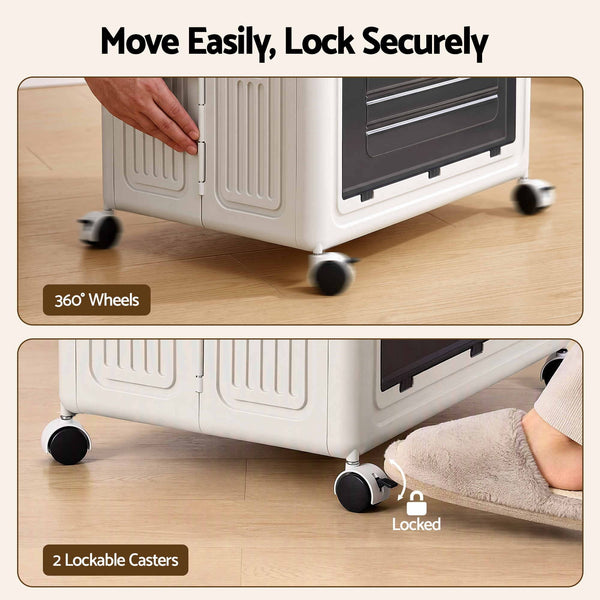 Artiss Foldable Storage Cabinet Stackable Box 2 Doors Rolling Organiser White Awezingly