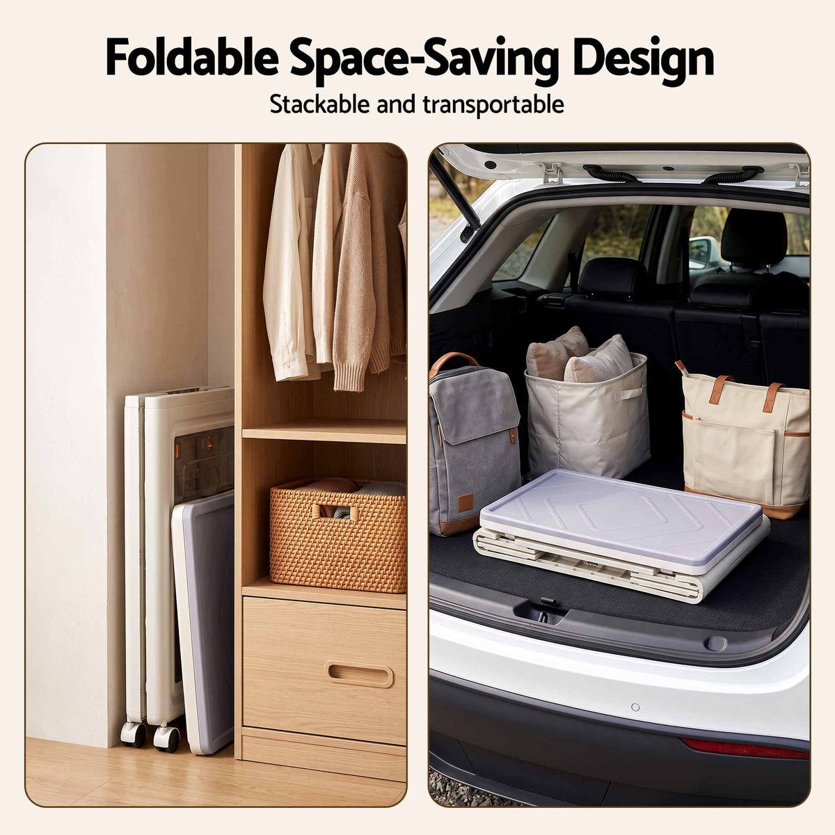 Artiss Foldable Storage Cabinet Stackable Box 2 Doors Rolling Organiser White Awezingly