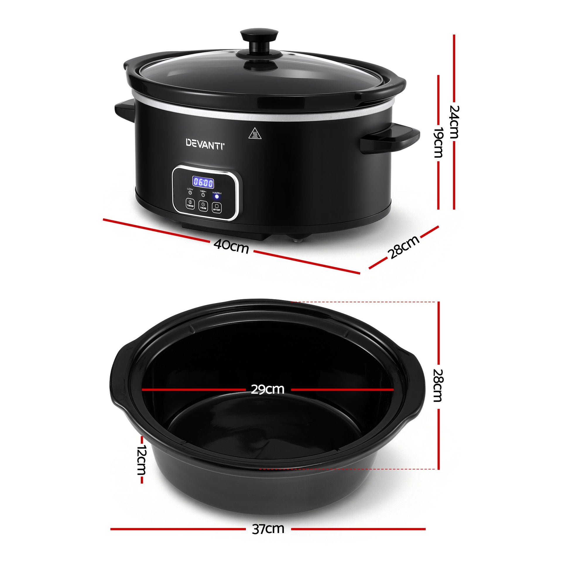 Devanti 5.6L Slow Cooker Electric Multi Cooker with 3 Heat Settings and Keep Warm Function Awezingly