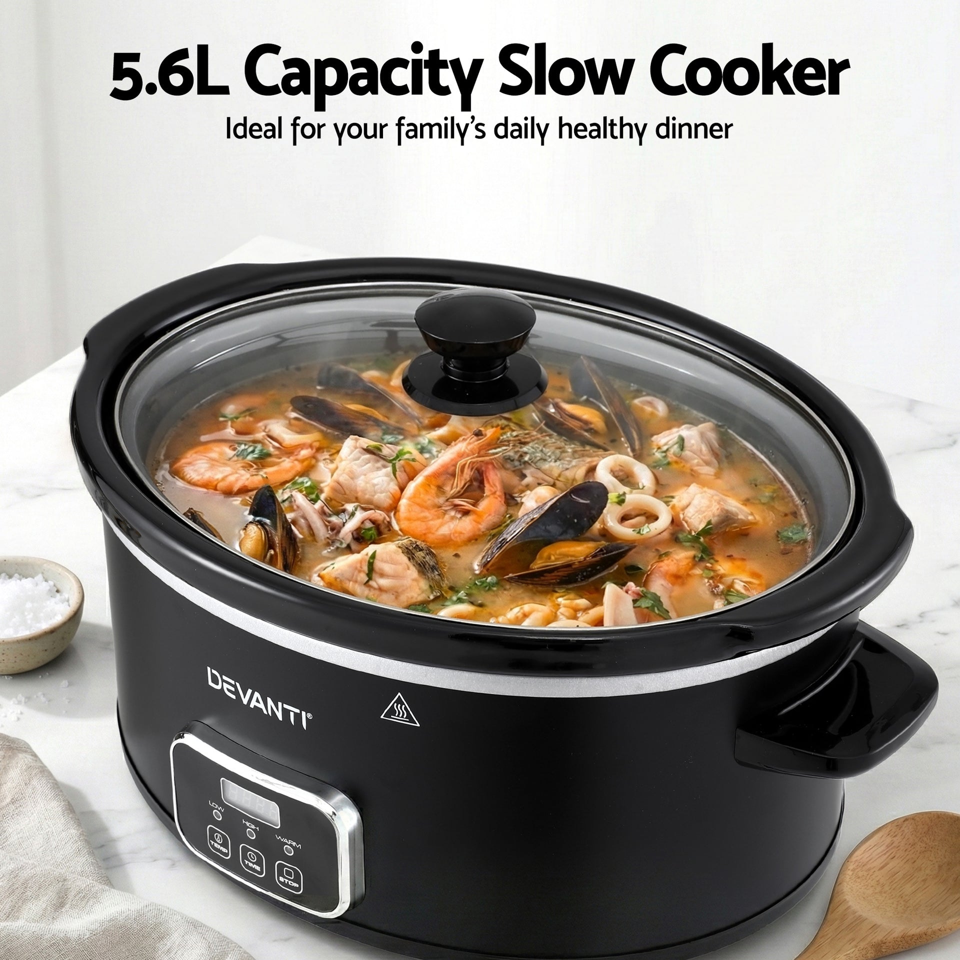 Devanti 5.6L Slow Cooker Electric Multi Cooker with 3 Heat Settings and Keep Warm Function Awezingly