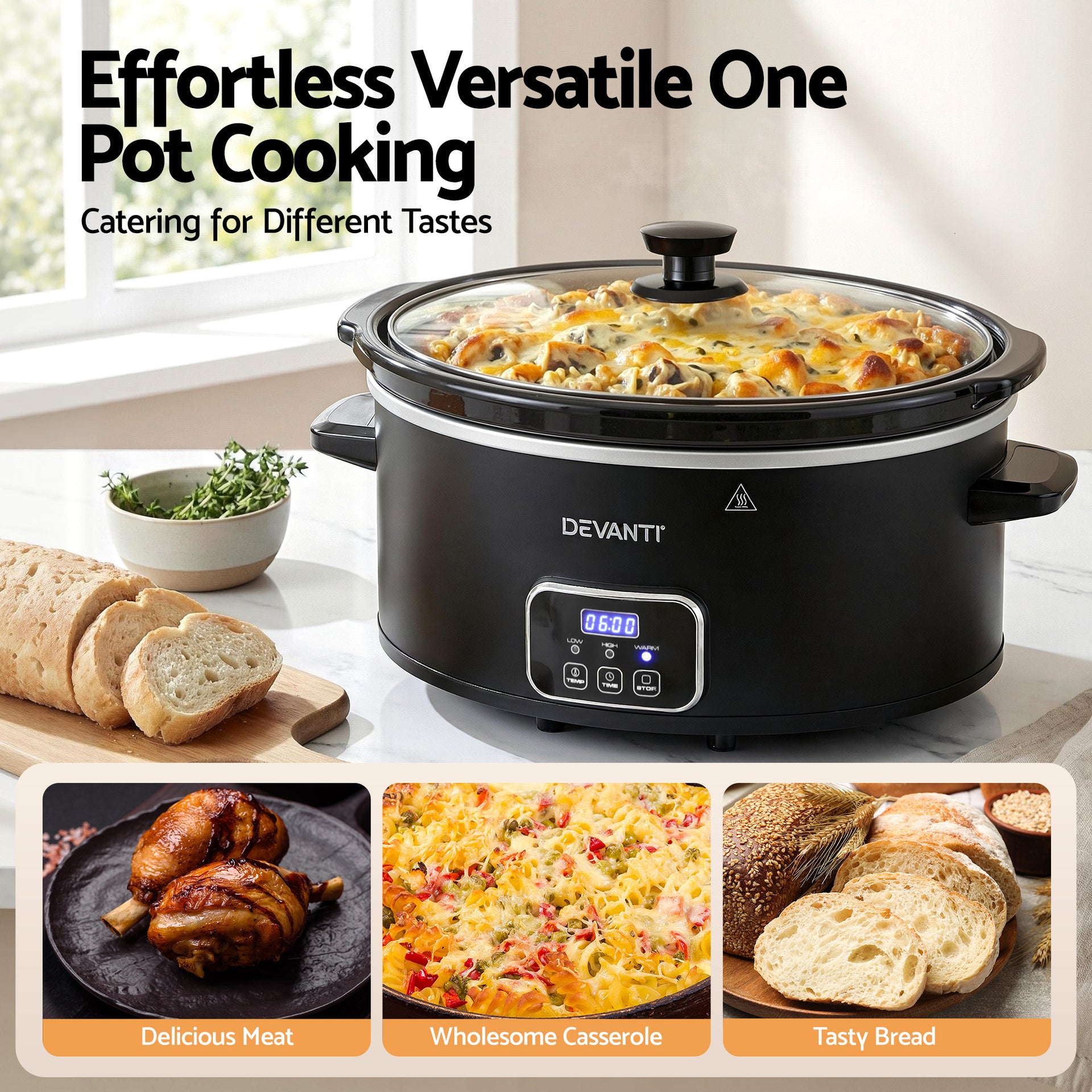 Devanti 5.6L Slow Cooker Electric Multi Cooker with 3 Heat Settings and Keep Warm Function Awezingly