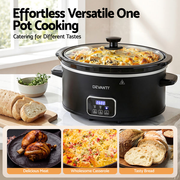 Devanti 5.6L Slow Cooker Electric Multi Cooker with 3 Heat Settings and Keep Warm Function Awezingly