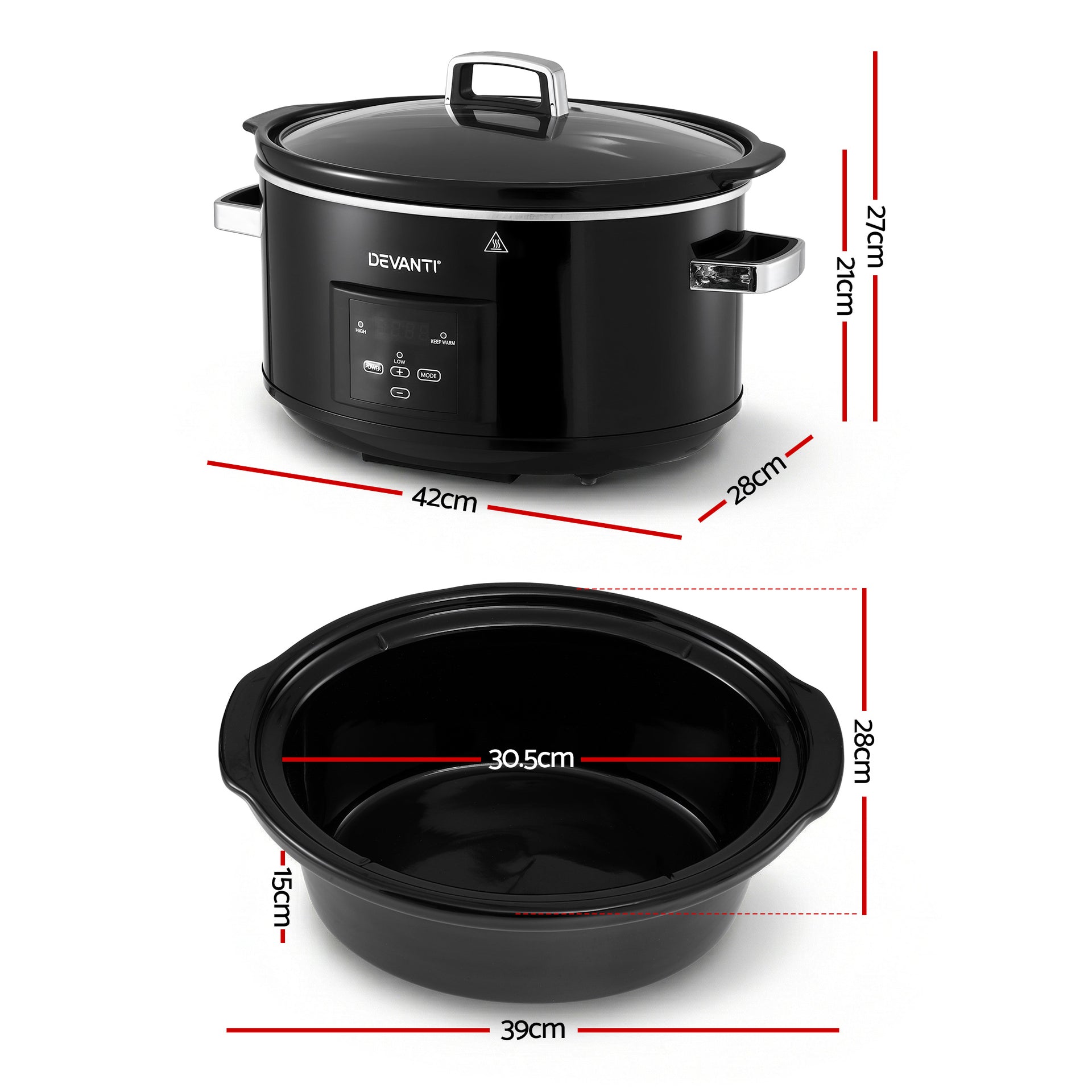 Devanti 8L Slow Cooker Electric Multi Cooker with 3 Heat Settings and Keep Warm Function Awezingly