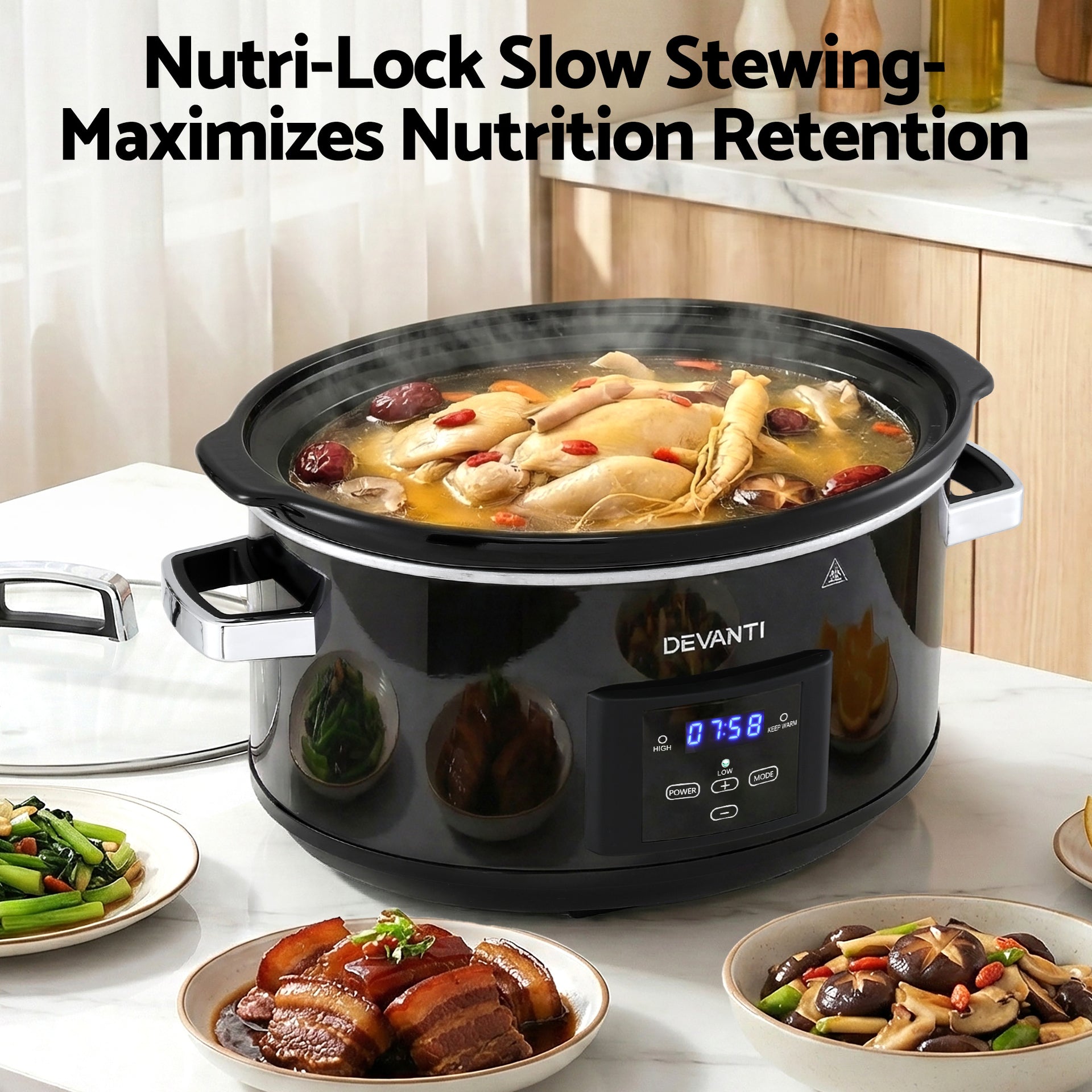 Devanti 8L Slow Cooker Electric Multi Cooker with 3 Heat Settings and Keep Warm Function Awezingly