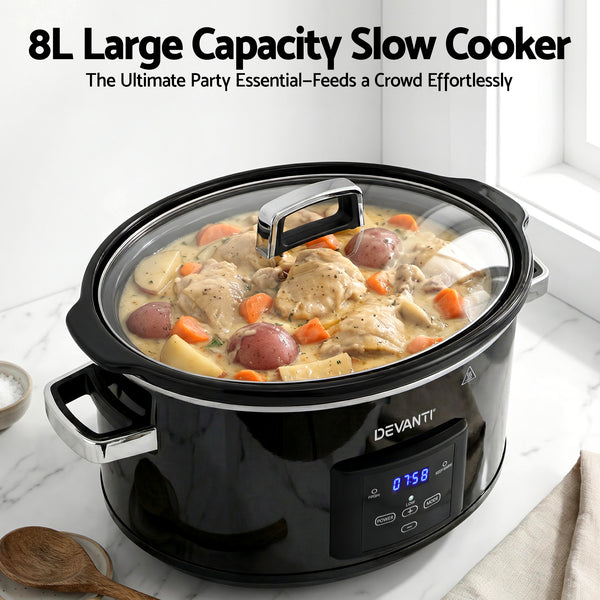 Devanti 8L Slow Cooker Electric Multi Cooker with 3 Heat Settings and Keep Warm Function Awezingly