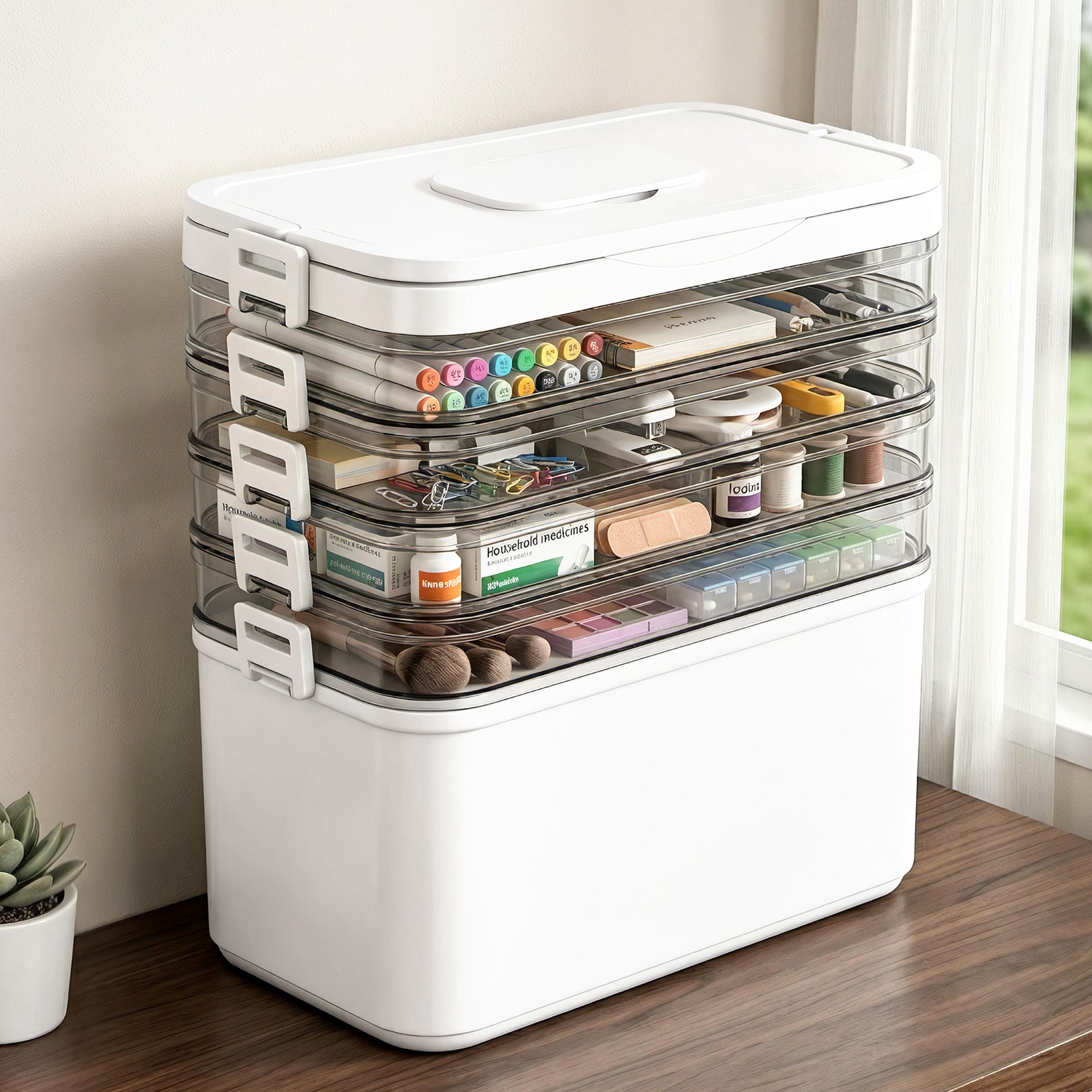 Artiss 5 Tier Portable Storage Box Detachable with Handles Plastic Clear Awezingly