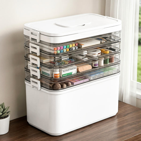 Artiss 5 Tier Portable Storage Box Detachable with Handles Plastic Clear Awezingly