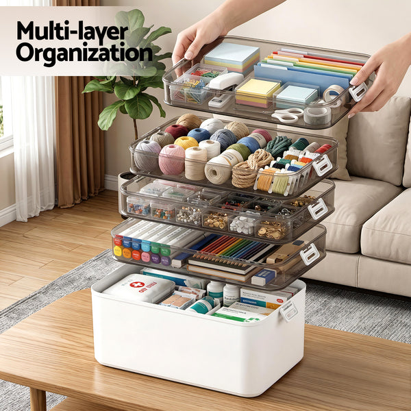 Artiss 5 Tier Portable Storage Box Detachable with Handles Plastic Clear Awezingly