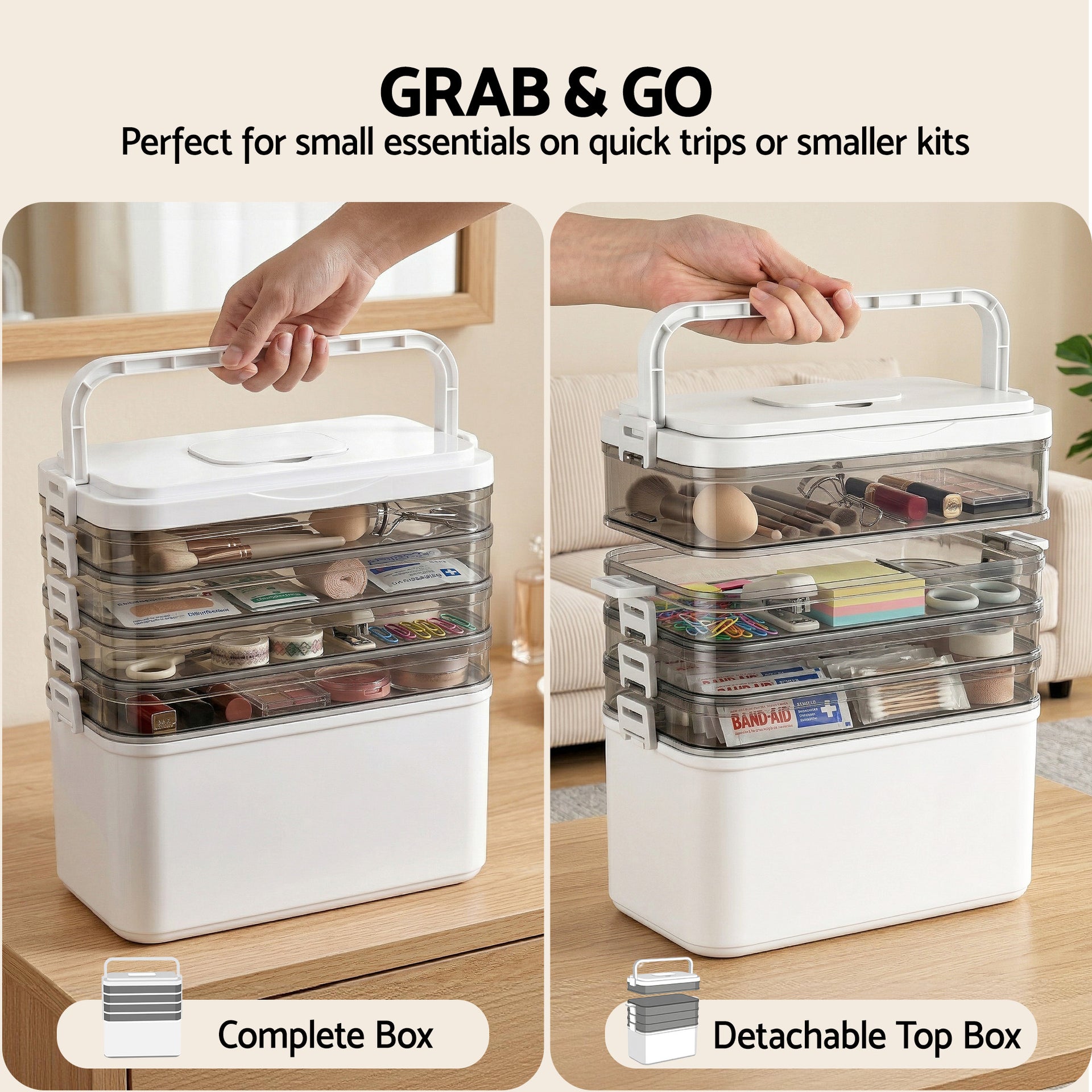 Artiss 5 Tier Portable Storage Box Detachable with Handles Plastic Clear Awezingly