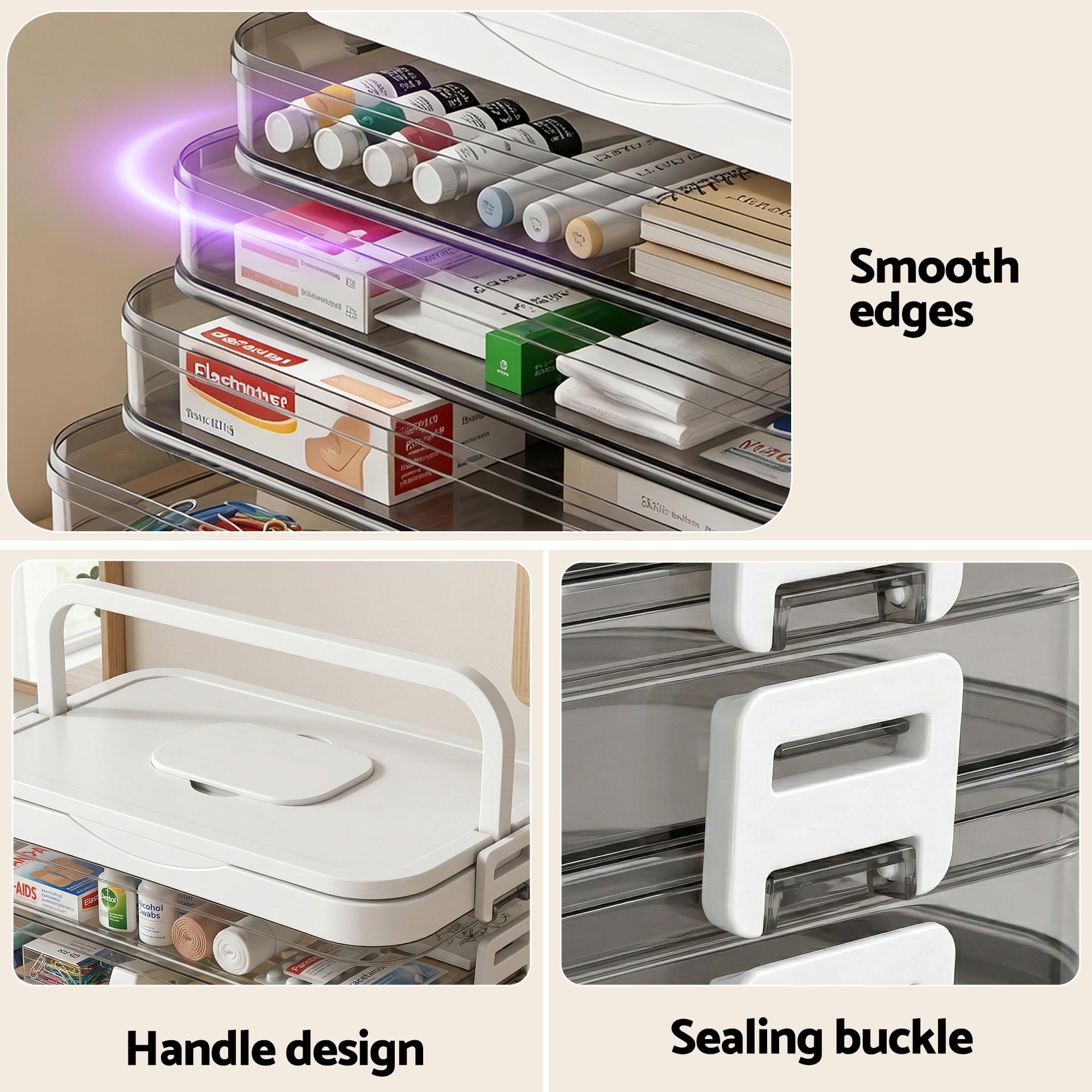 Artiss 5 Tier Portable Storage Box Detachable with Handles Plastic Clear Awezingly