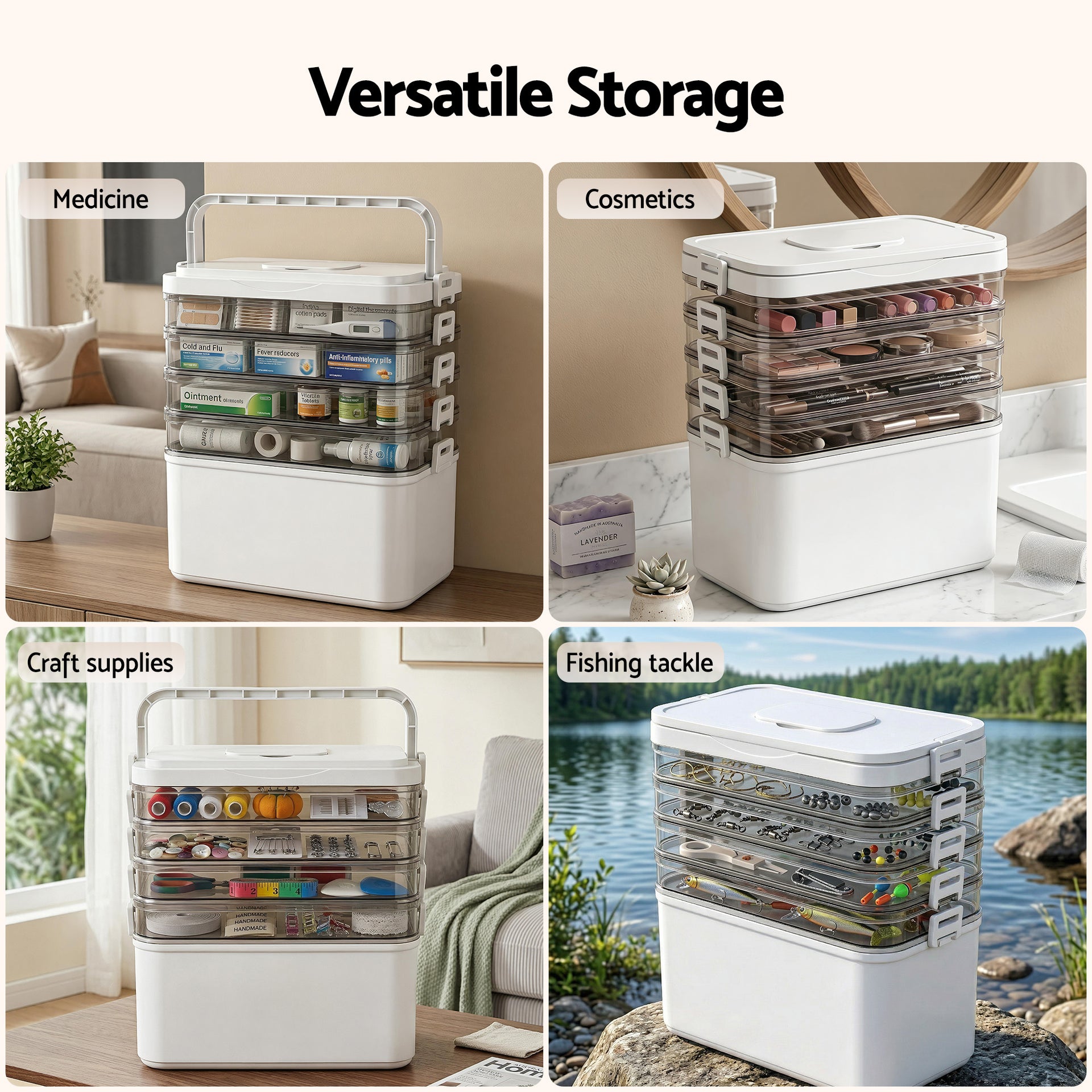 Artiss 5 Tier Portable Storage Box Detachable with Handles Plastic Clear Awezingly