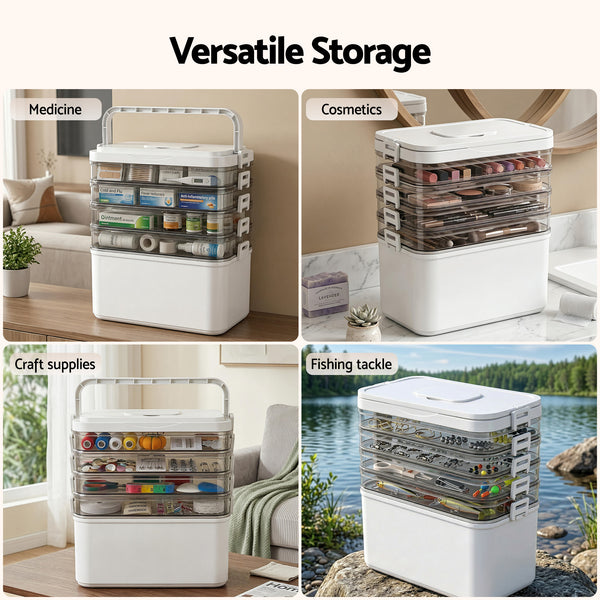 Artiss 5 Tier Portable Storage Box Detachable with Handles Plastic Clear Awezingly