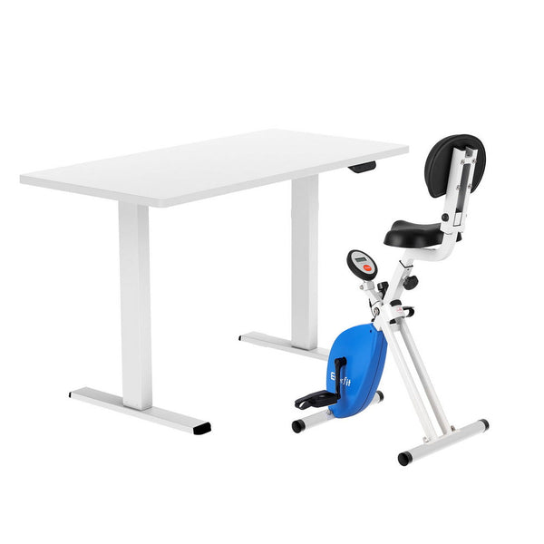Artiss Under Desk Folding X-Bike with 140cm Automatic Standing Desk Magnetic Resistance White Awezingly