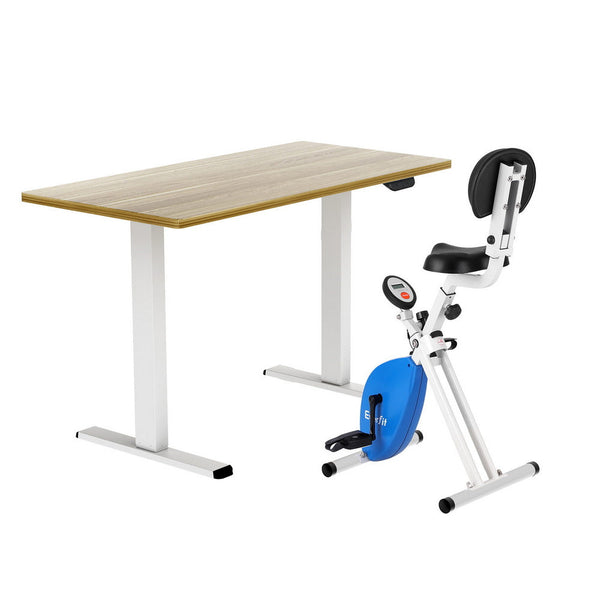Artiss Under Desk Folding X-Bike with 140cm Automatic Standing Desk Magnetic Resistance Oak Awezingly