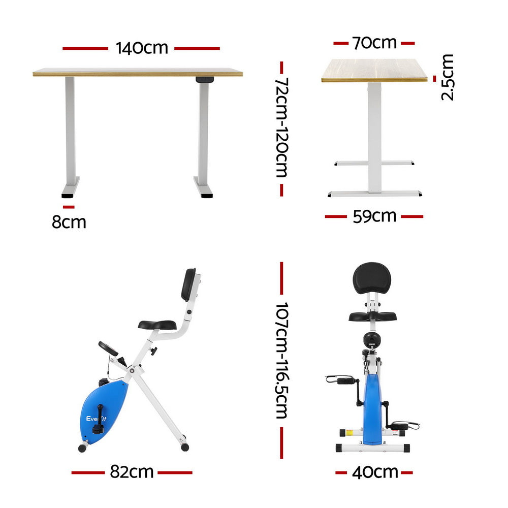 Artiss Under Desk Folding X-Bike with 140cm Automatic Standing Desk Magnetic Resistance Oak Awezingly