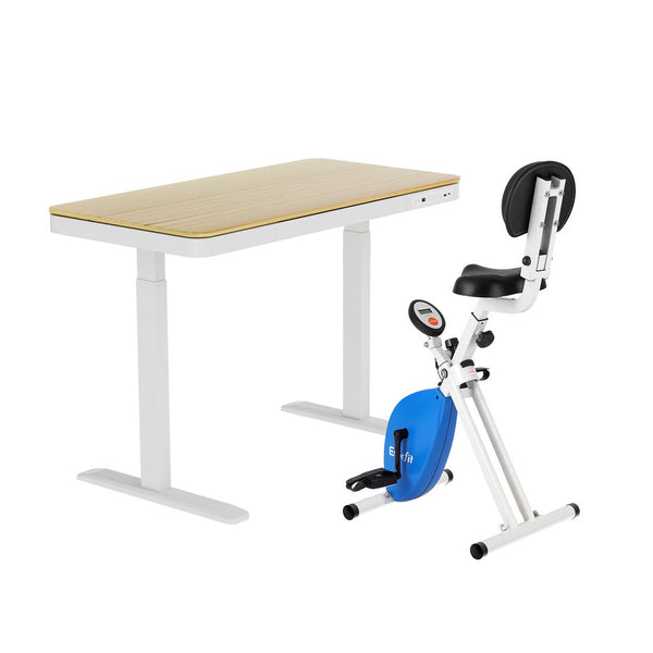 Artiss Under Desk Folding X-Bike with 120cm Automatic Standing Desk Magnetic Resistance Oak Awezingly