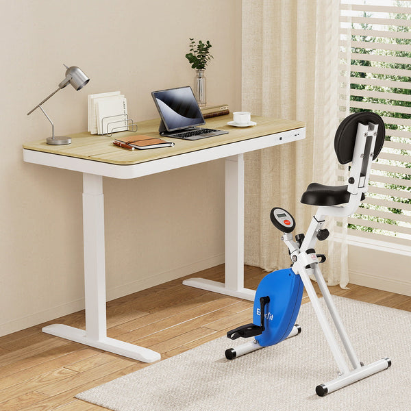 Artiss Under Desk Folding X-Bike with 120cm Automatic Standing Desk Magnetic Resistance Oak Awezingly