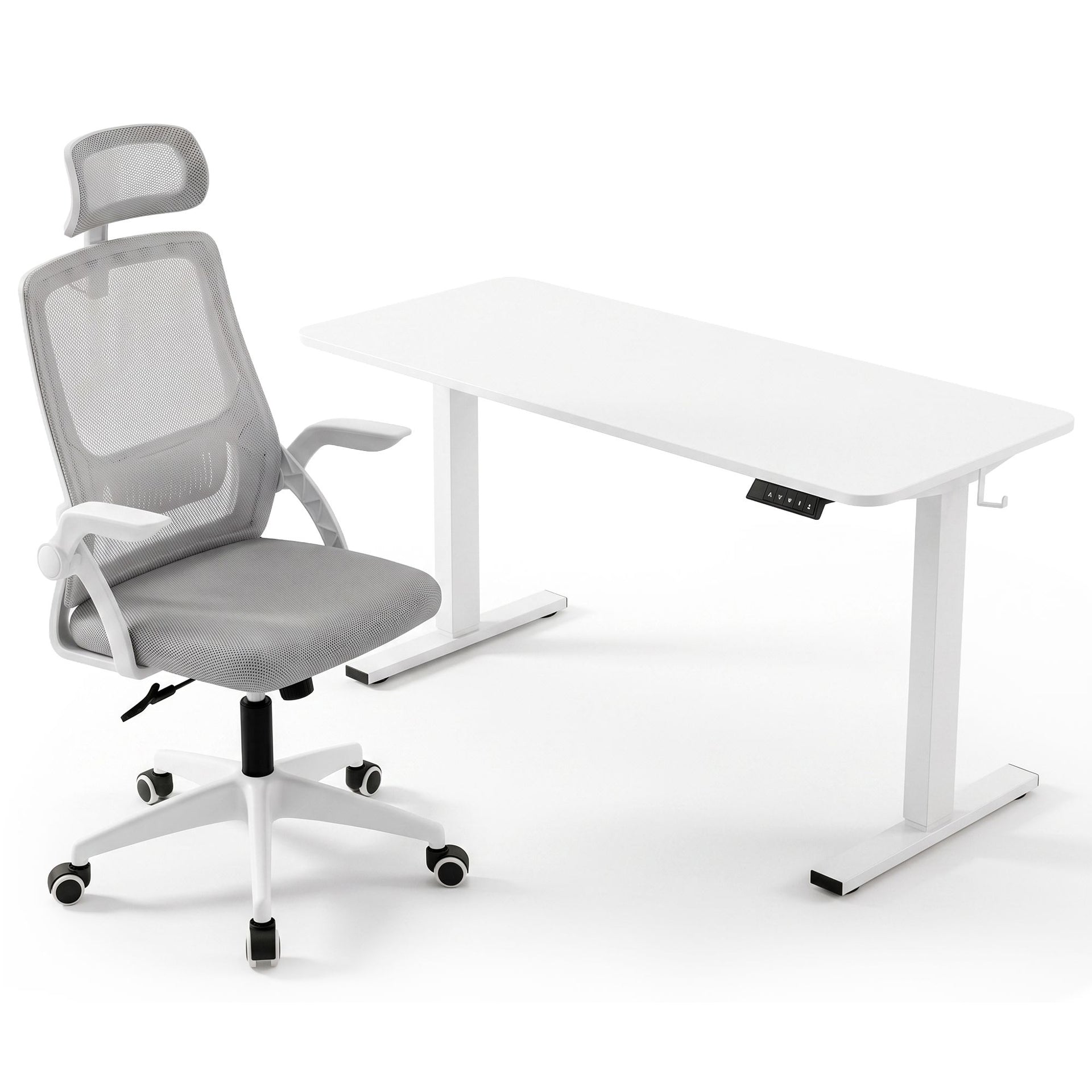 Artiss Standing Desk Office Chair Sit Stand Ergonomic Combo 140cm White Awezingly