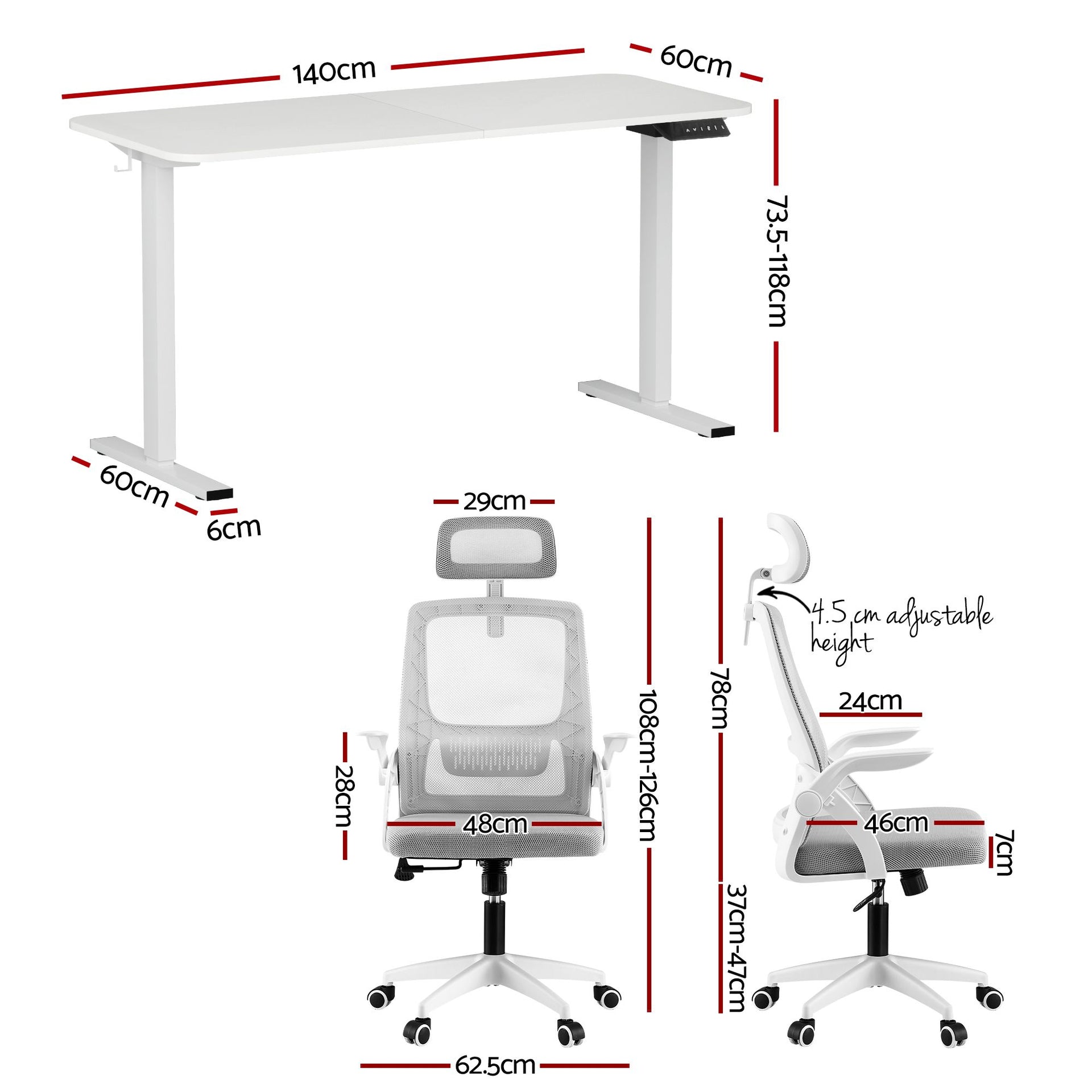 Artiss Standing Desk Office Chair Sit Stand Ergonomic Combo 140cm White Awezingly