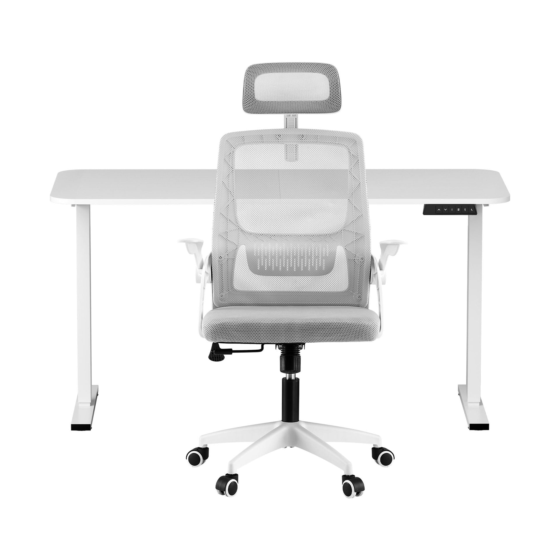 Artiss Standing Desk Office Chair Sit Stand Ergonomic Combo 140cm White Awezingly