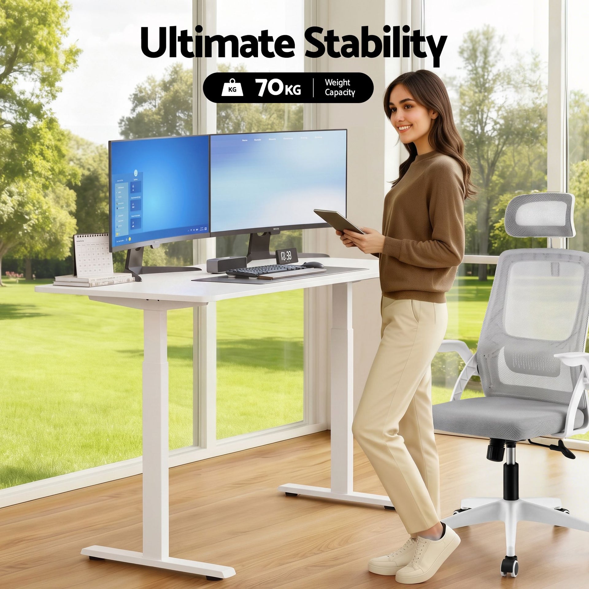 Artiss Standing Desk Office Chair Sit Stand Ergonomic Combo 140cm White Awezingly