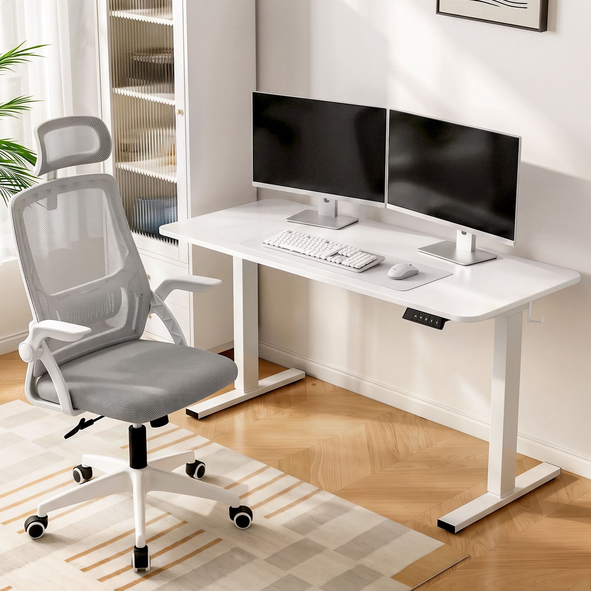 Artiss Standing Desk Office Chair Sit Stand Ergonomic Combo 140cm White Awezingly